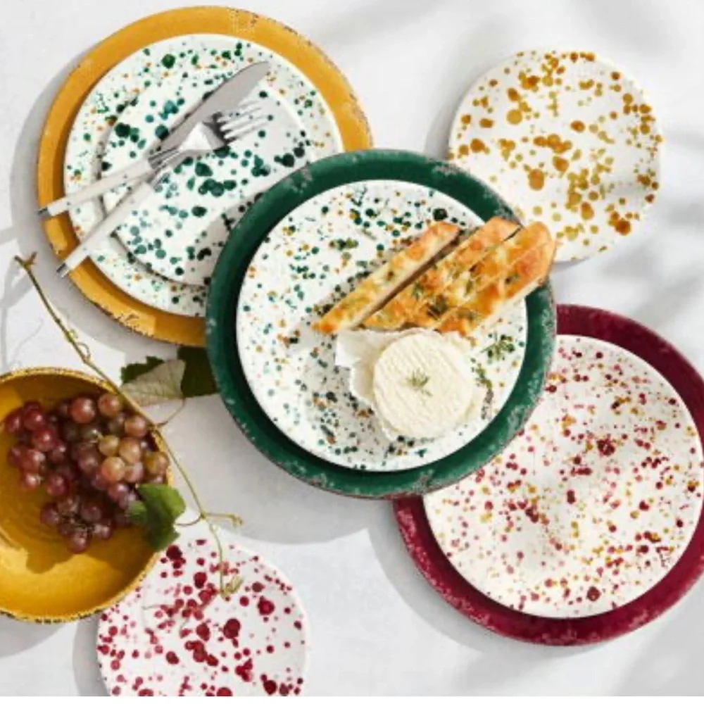 4!!!! WILLIAMS SONOMA NWT 100% melamine plates new-gold splatter -6 7/8”